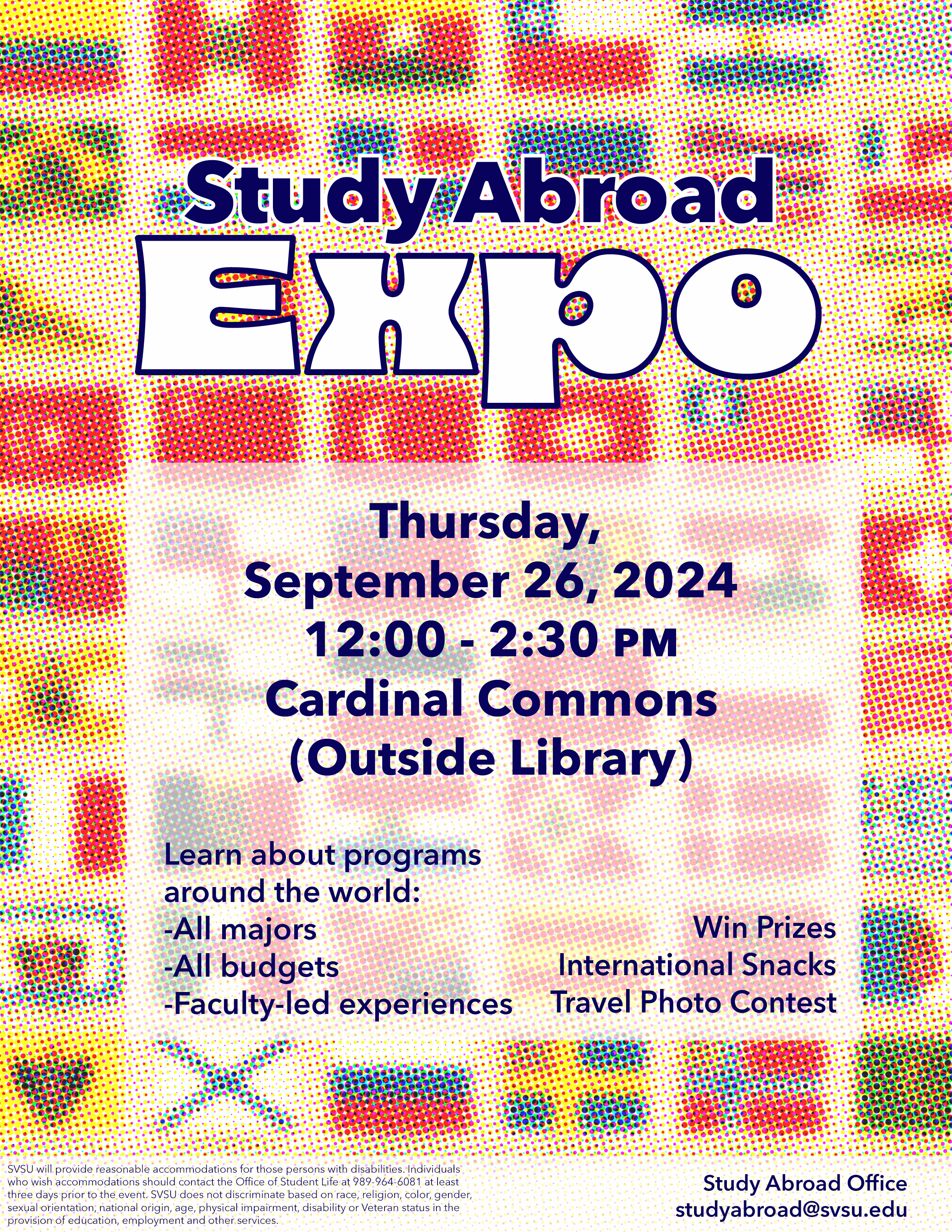 Flyer for Fall 2024 Study Abroad Expo 9/26/2024 12pm-2:30pm